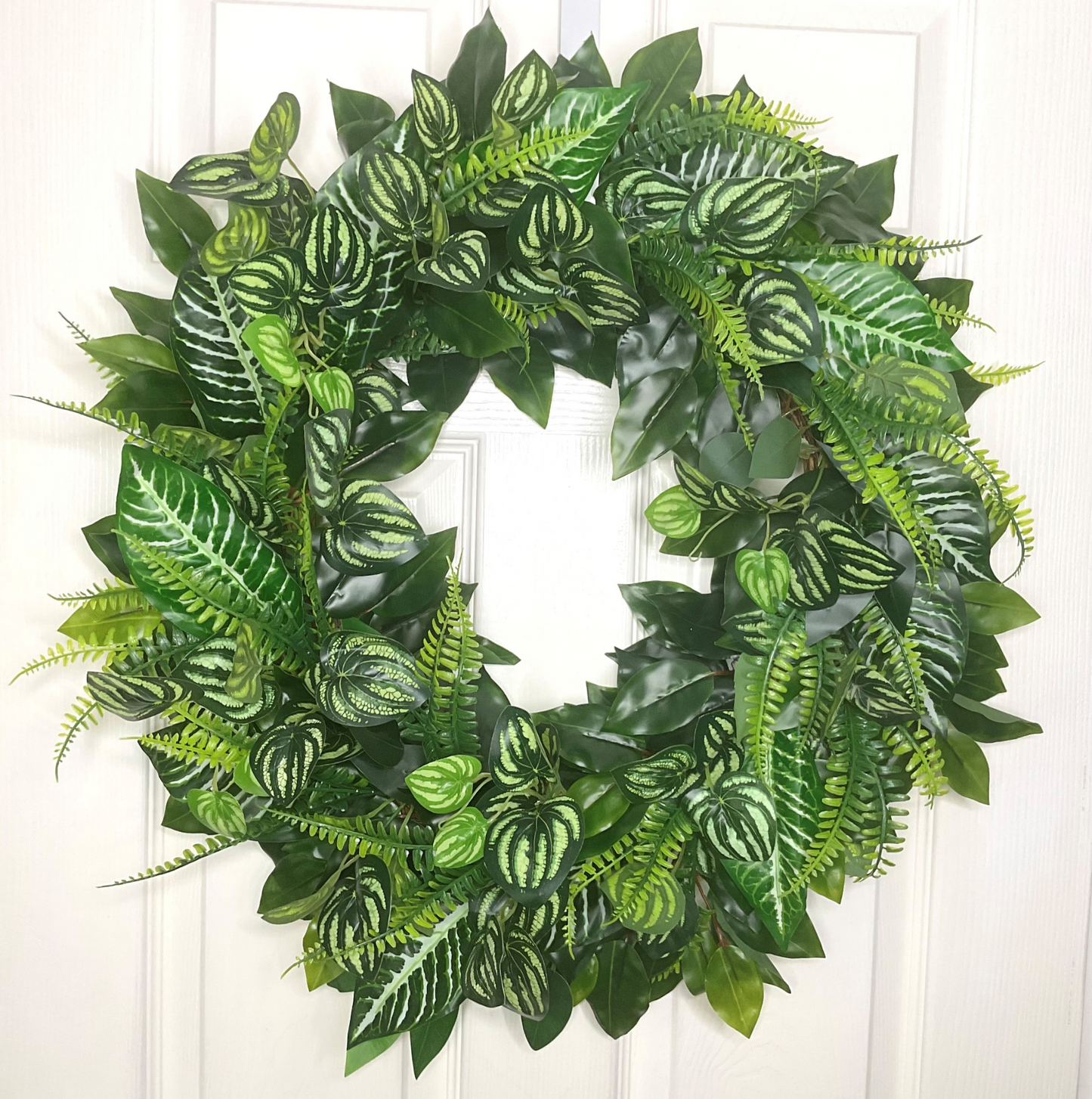 faux water melon leaves dieffenbachia leaves year round all seasons mixed greenery door wreath