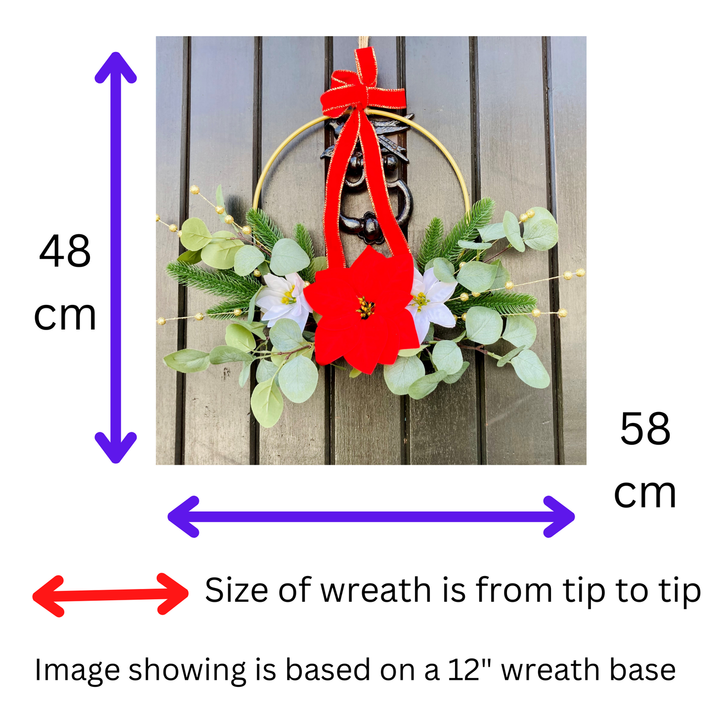 Christmas Poinsettia & Eucalyptus Wreath Presented On A Hoop