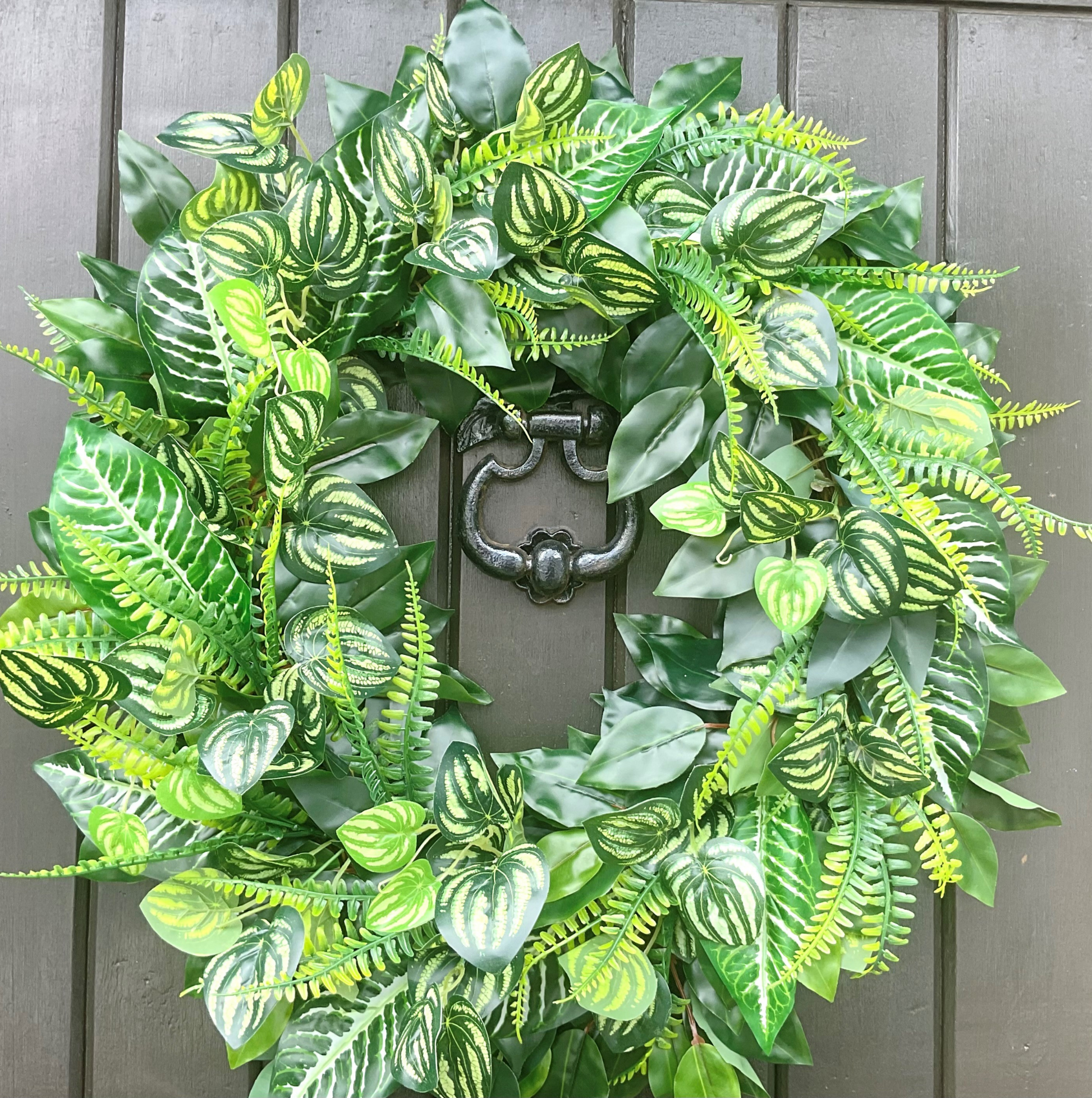 faux water melon leaves dieffenbachia leaves year round all seasons mixed greenery door wreath