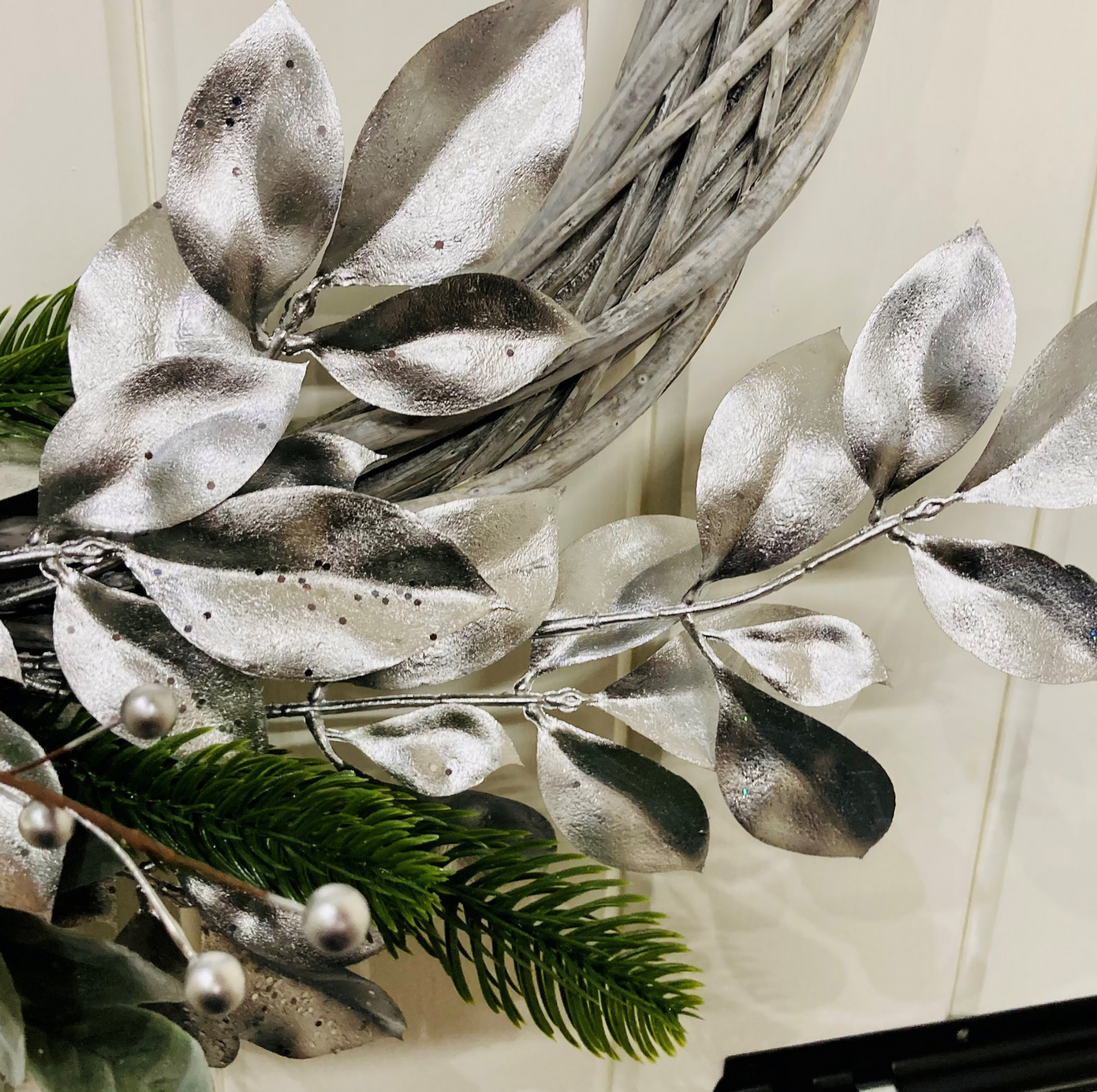 Christmas White Roses & Silver Poinsettia Wreath