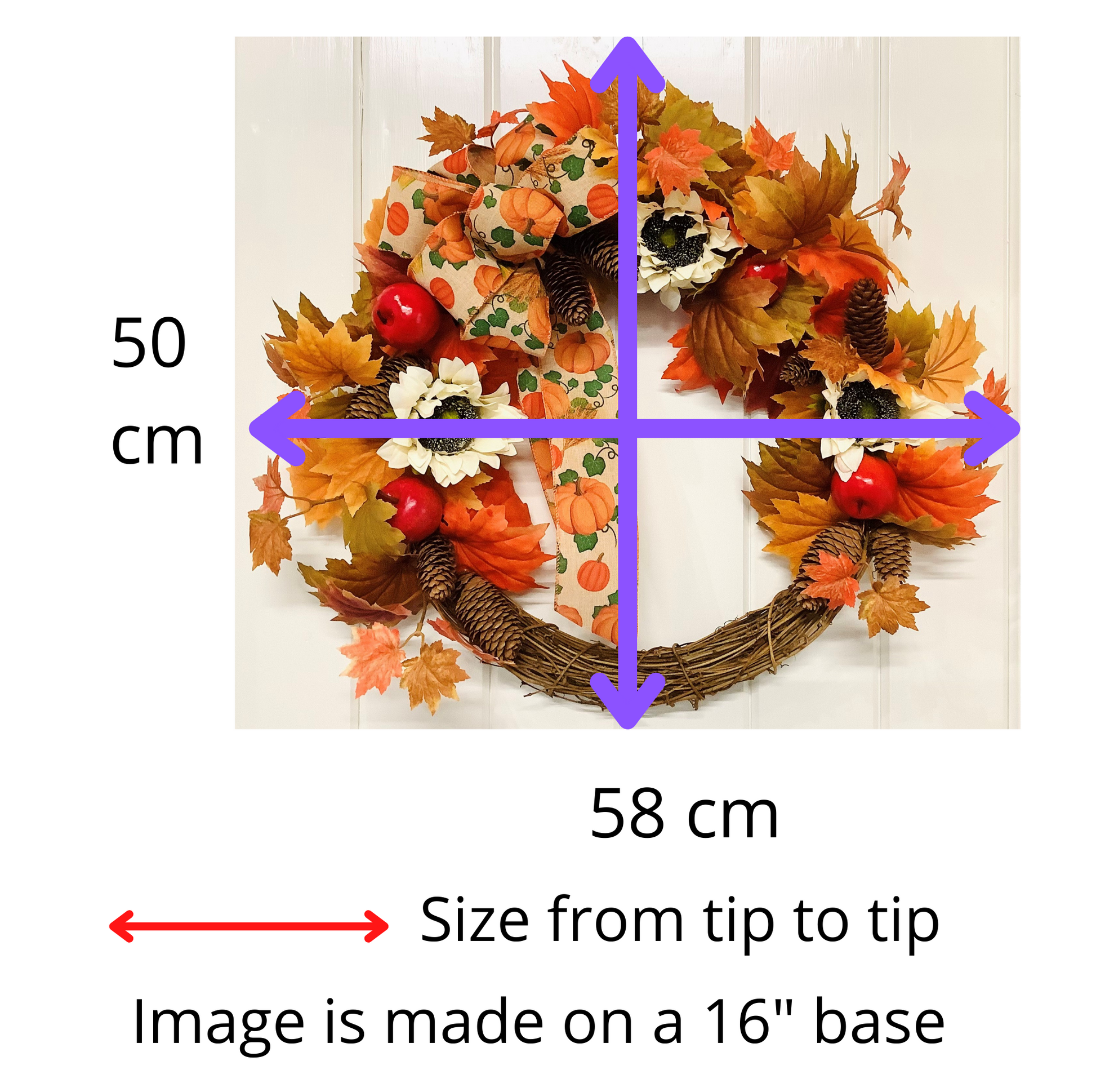 Sunflower & Apples Welcome Door Wreath With A Large Pumpkin Design Bow