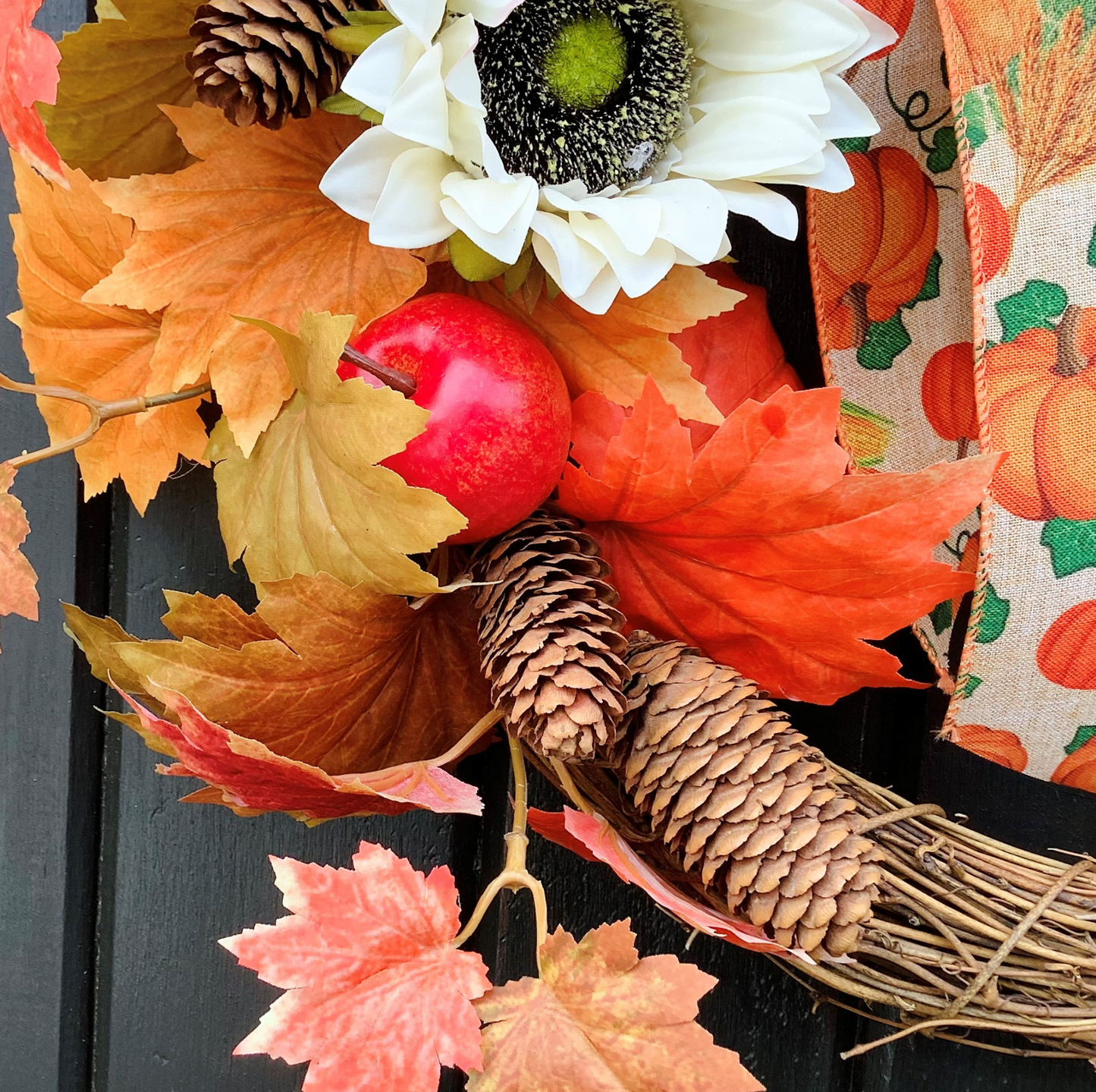 Sunflower & Apples Welcome Door Wreath With A Large Pumpkin Design Bow