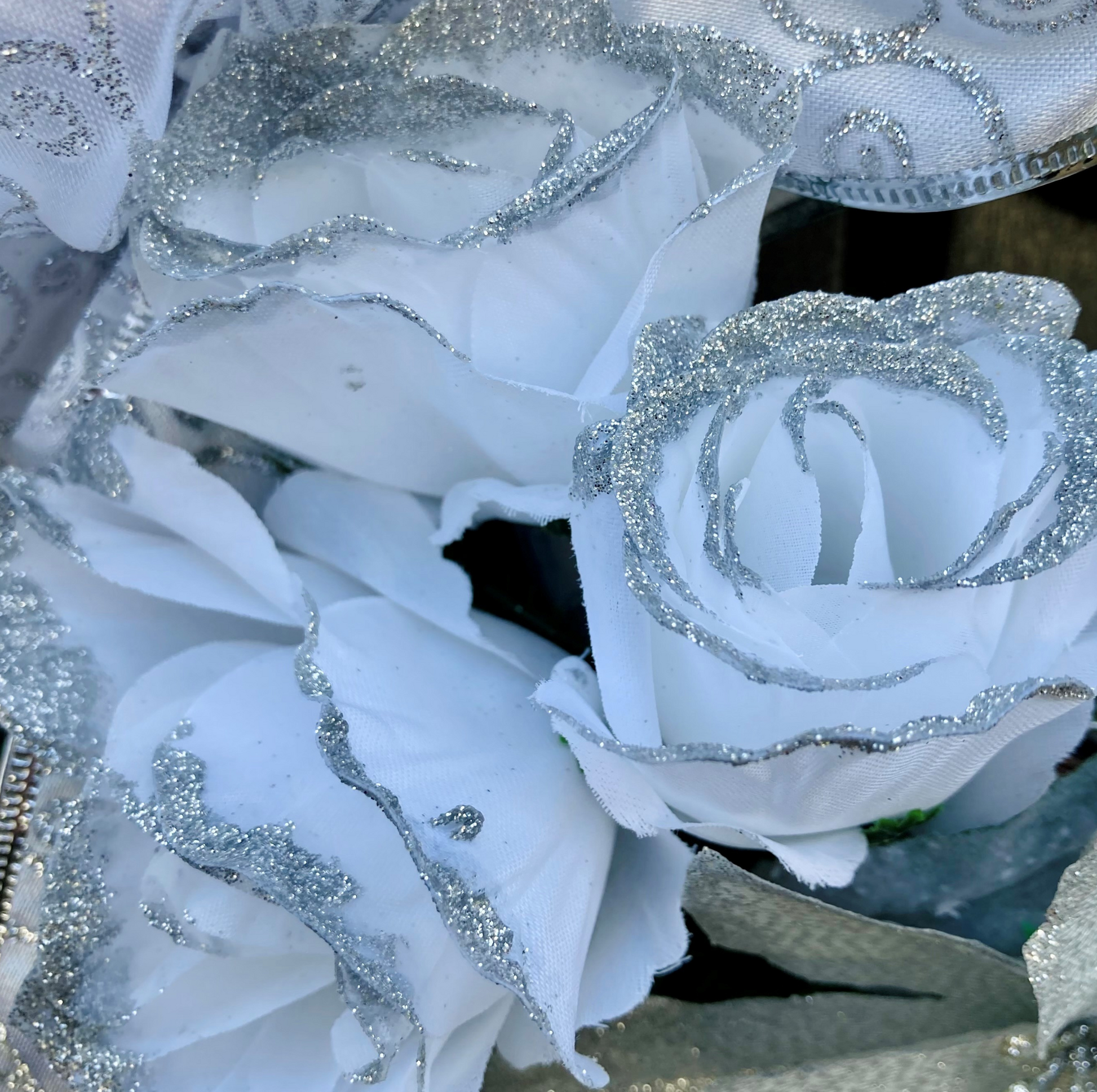 Christmas White Roses & Silver Poinsettia Wreath