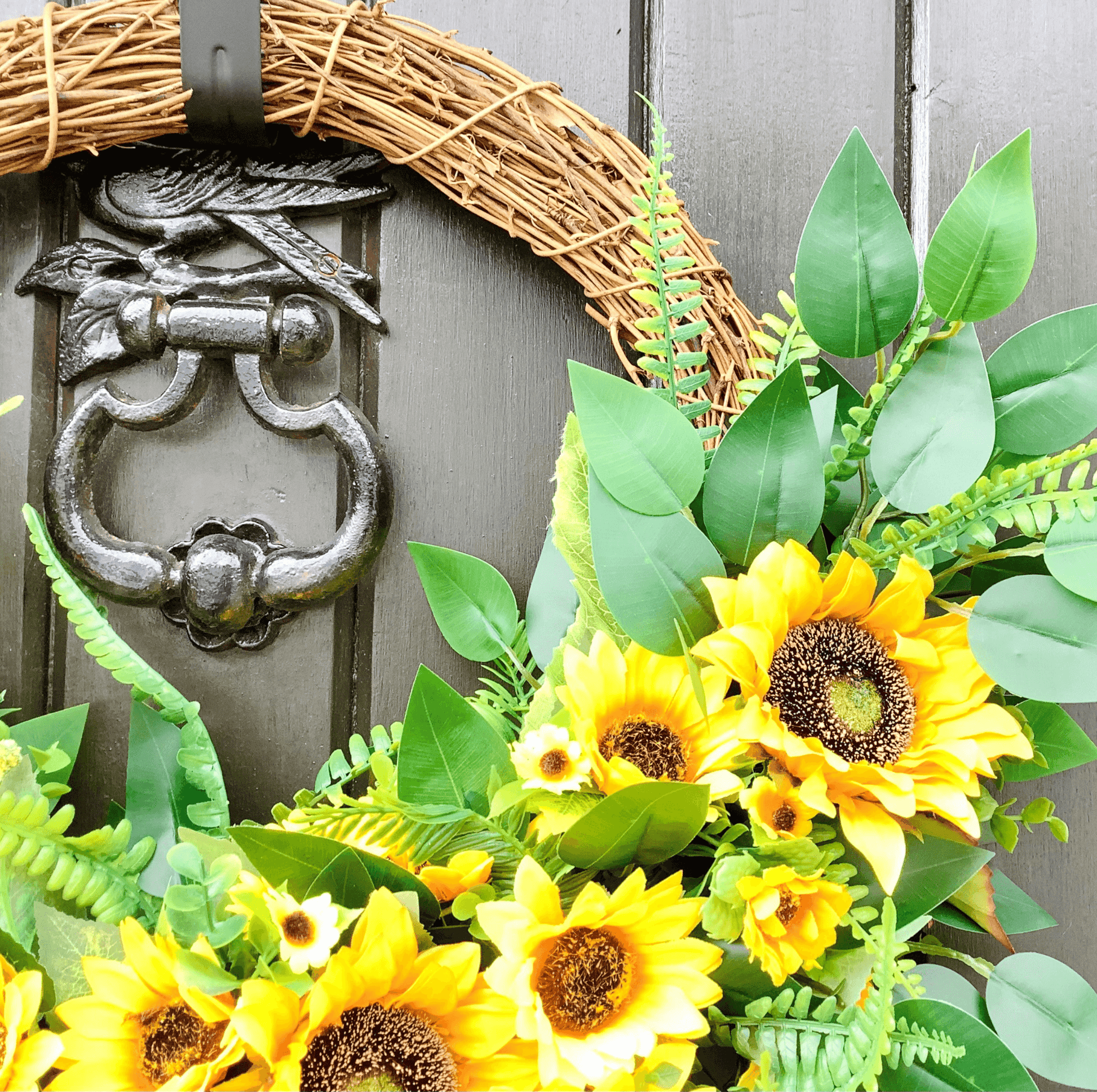 various sizes of bright yellow sunflower half style door wreath