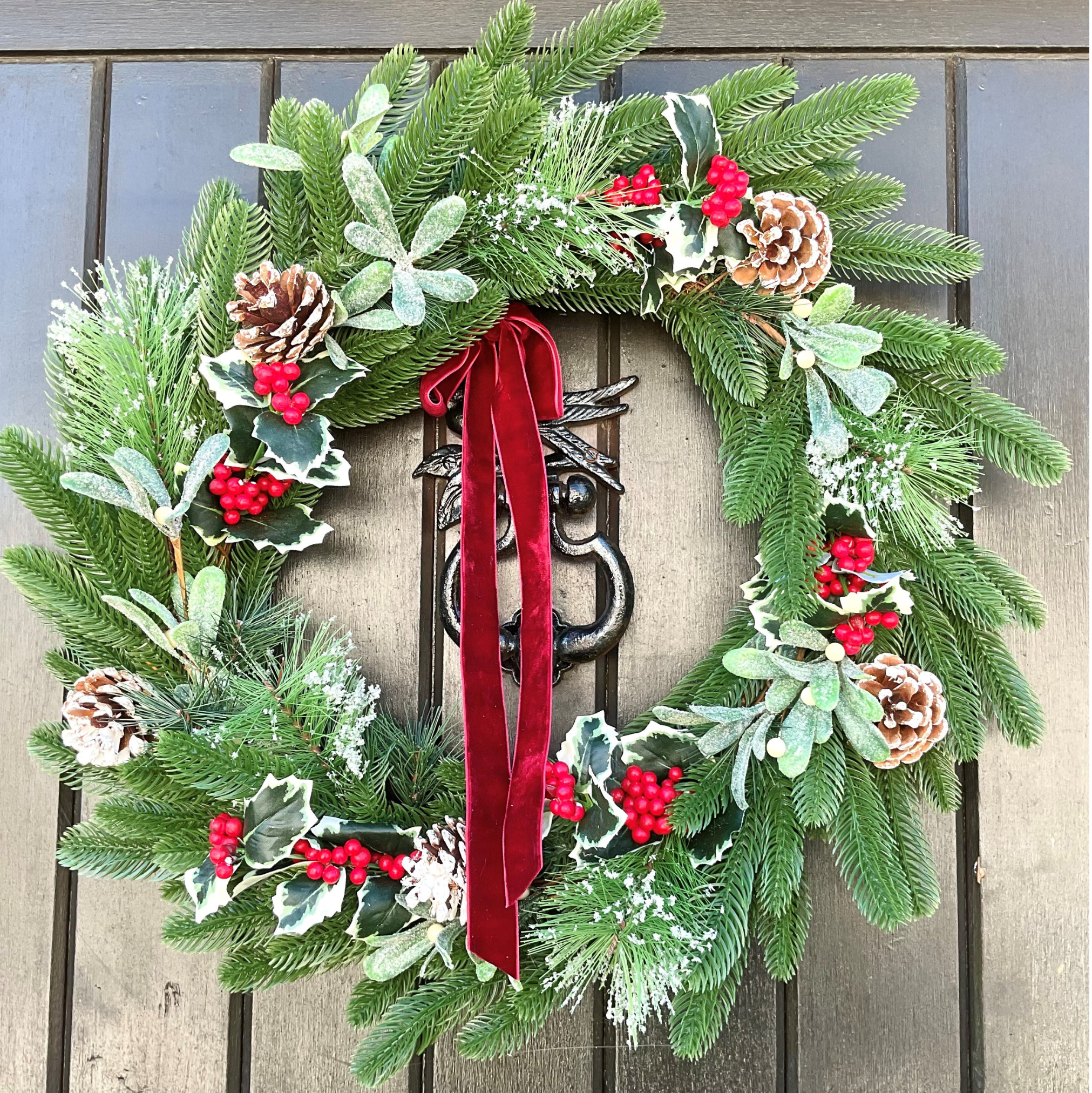 Holly, Mistletoe, Pines And Pinecones Christmas Door Wreath