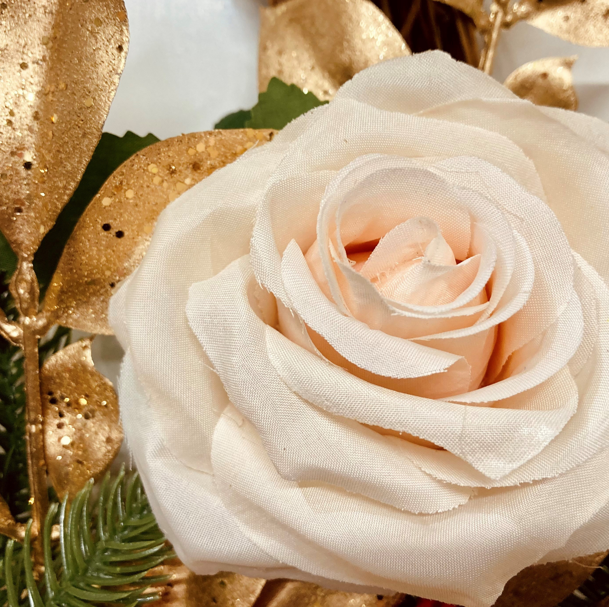 Christmas Ornate Rose and Poinsettia Half Door Wreath