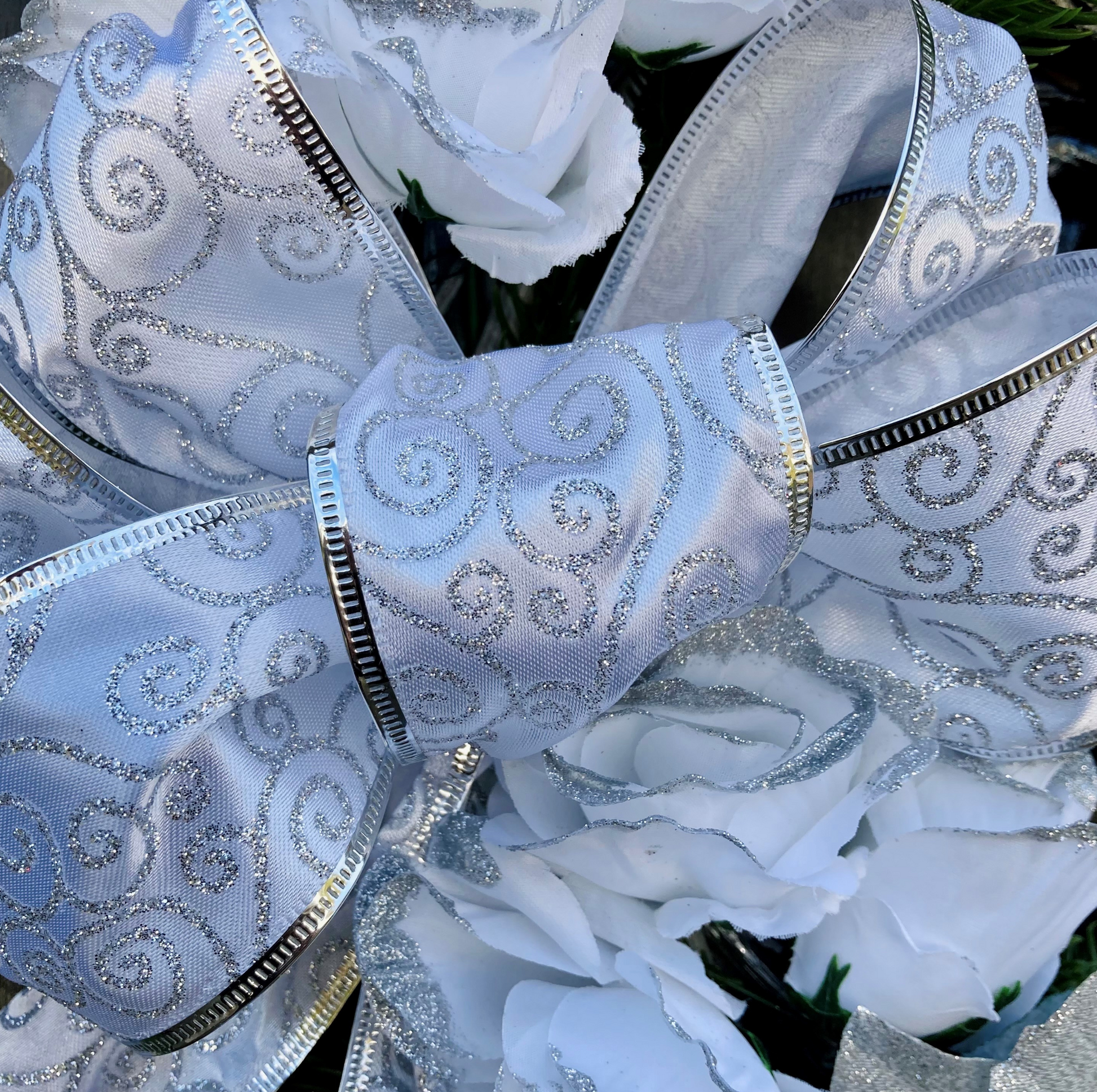 Christmas White Roses & Silver Poinsettia Wreath