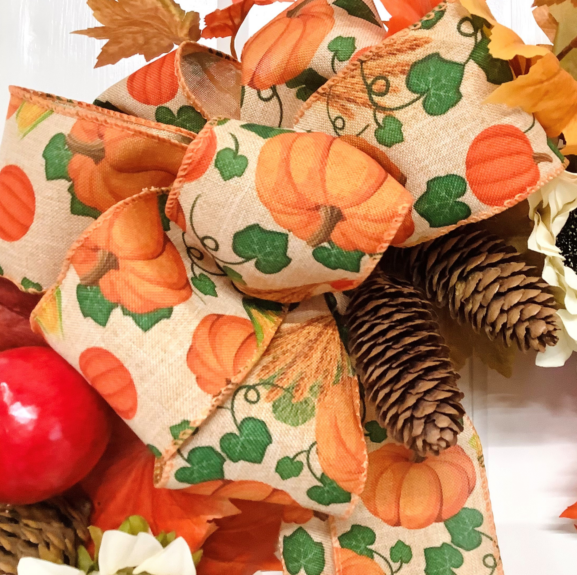 Sunflower & Apples Welcome Door Wreath With A Large Pumpkin Design Bow