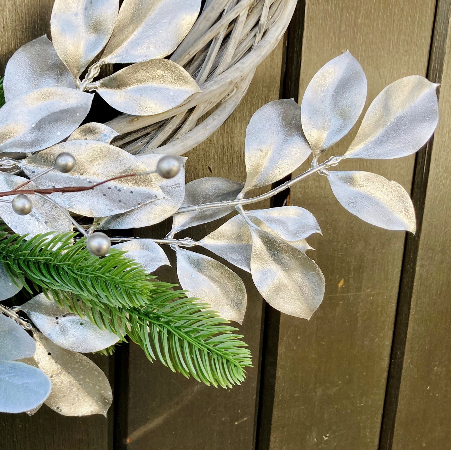 Christmas White Roses & Silver Poinsettia Wreath