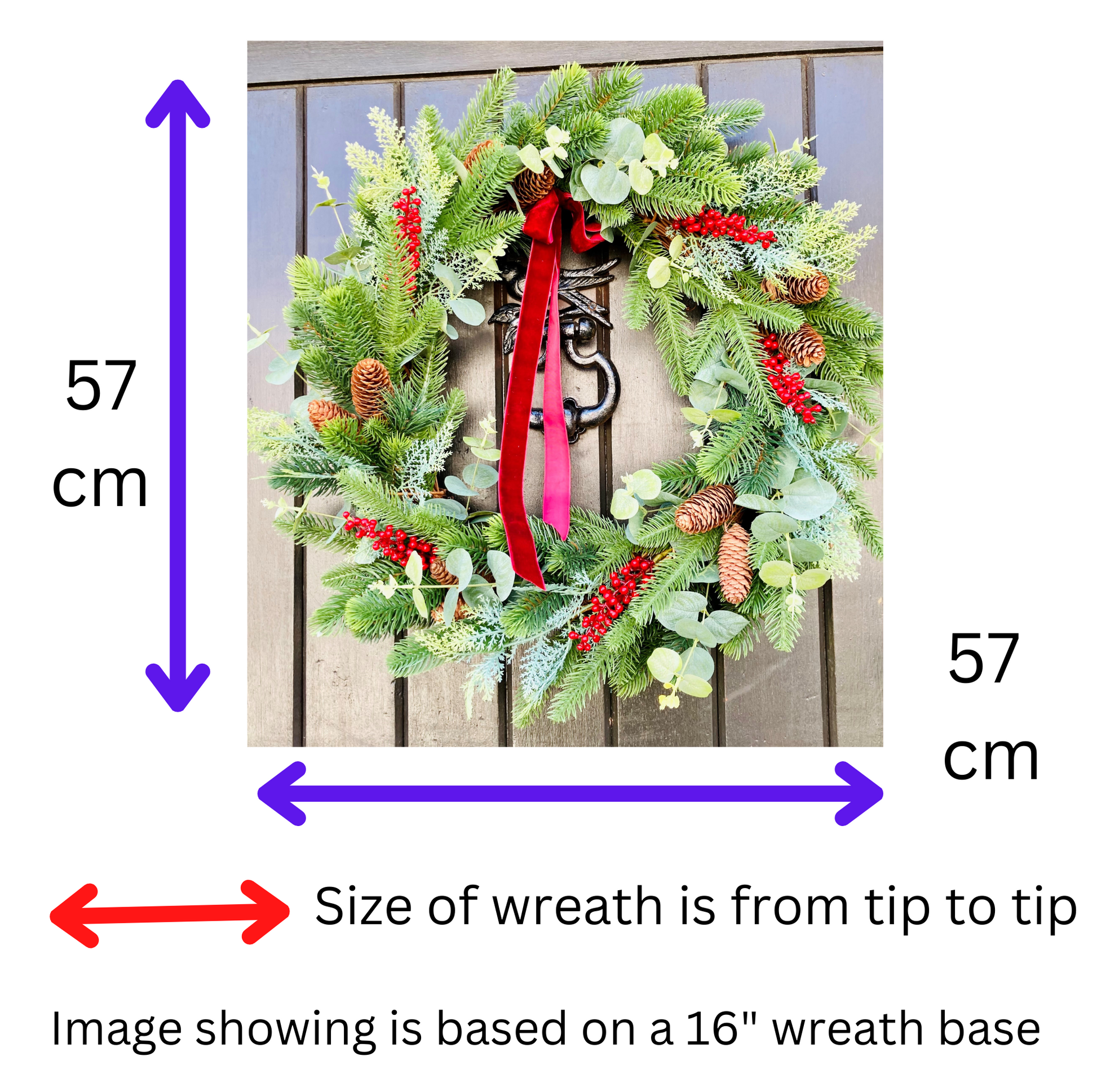 Christmas Wreath In A Traditional Style With Faux Berries, Pinecones and Pines