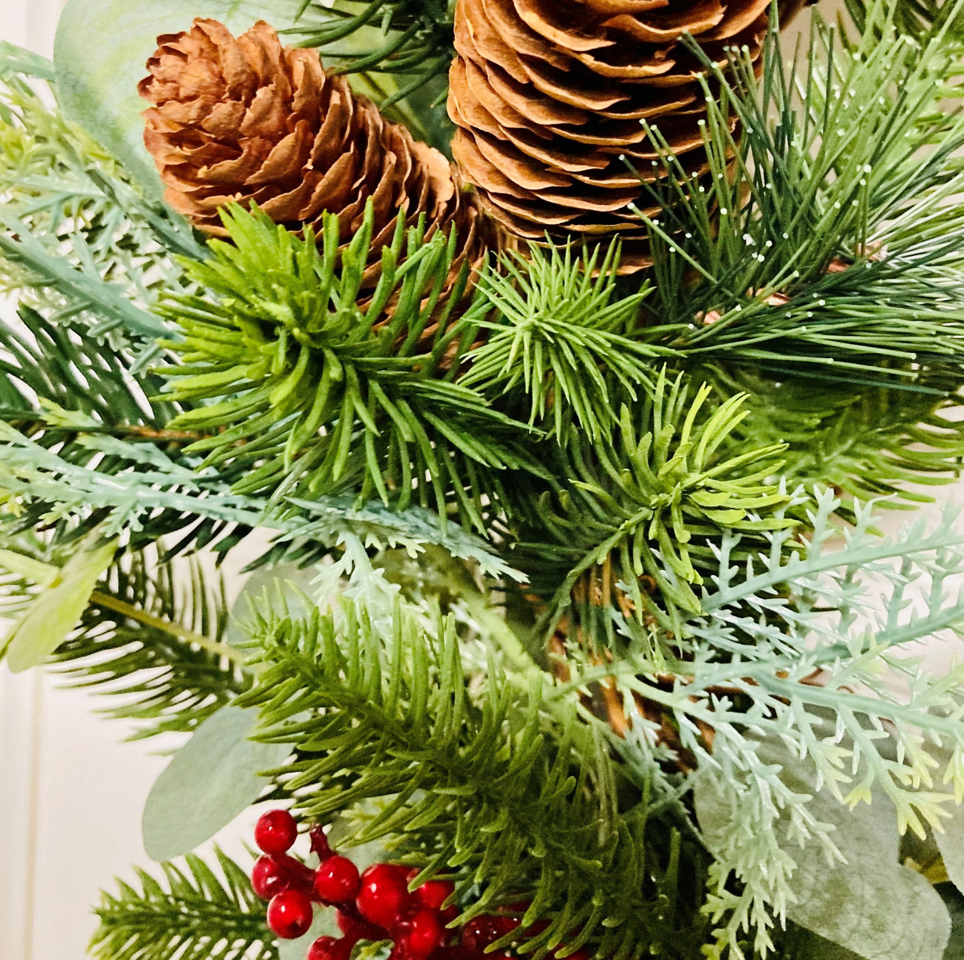 Christmas Wreath In A Traditional Style With Faux Berries, Pinecones and Pines