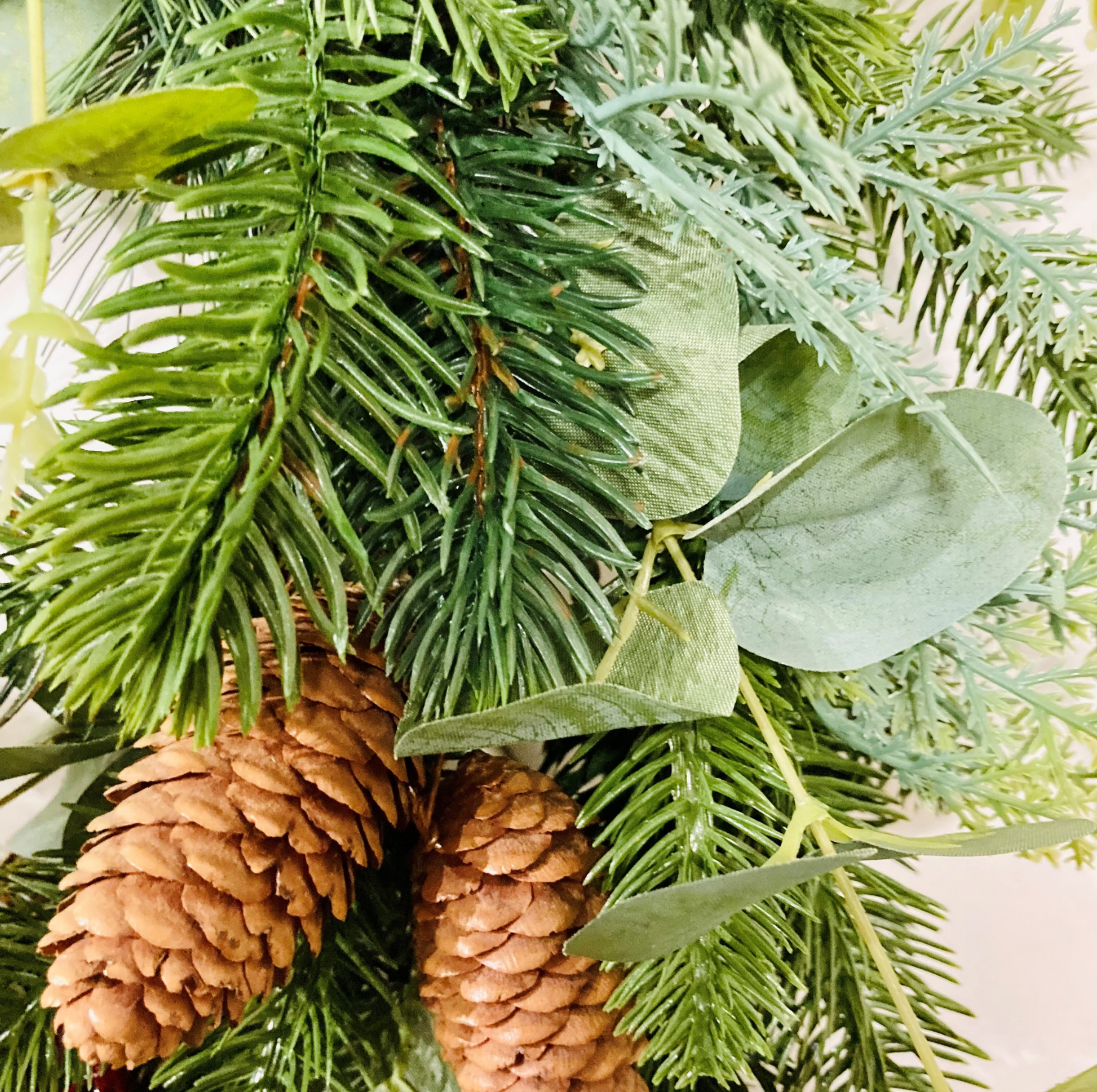 Christmas Wreath In A Traditional Style With Faux Berries, Pinecones and Pines