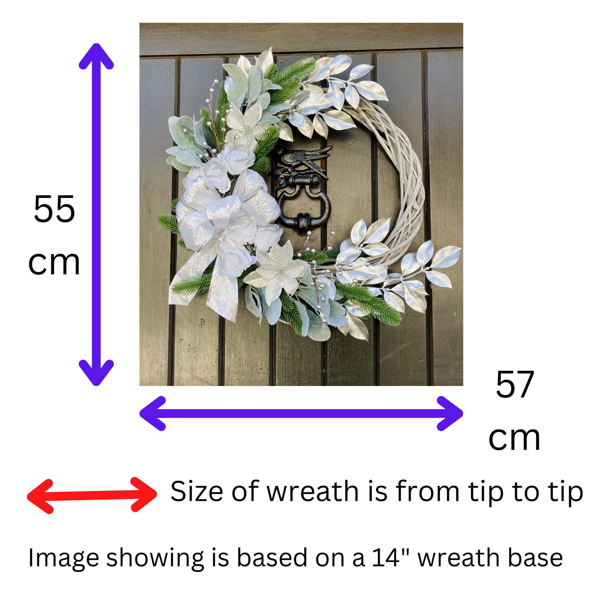 Christmas White Roses & Silver Poinsettia Wreath