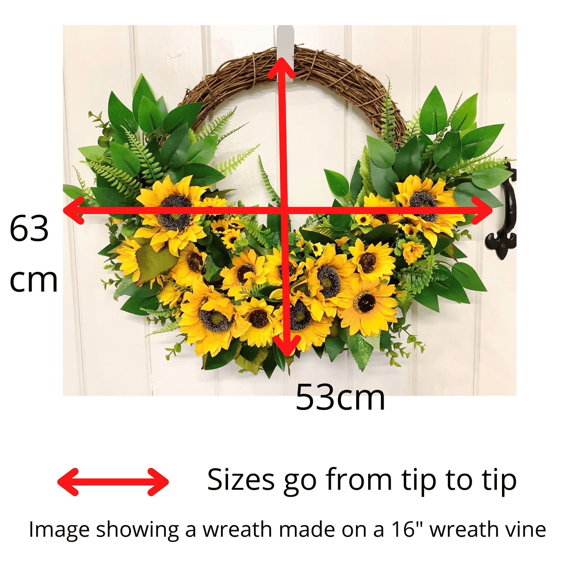 various sizes of bright yellow sunflower half style door wreath